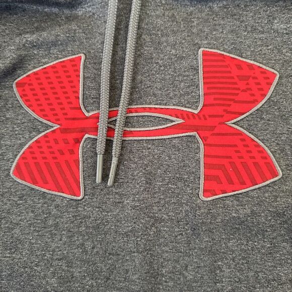 Under Armour Storm Mens Loose Pullover Hoodie Big Logo Size Medium Gray Red - Picture 2 of 8
